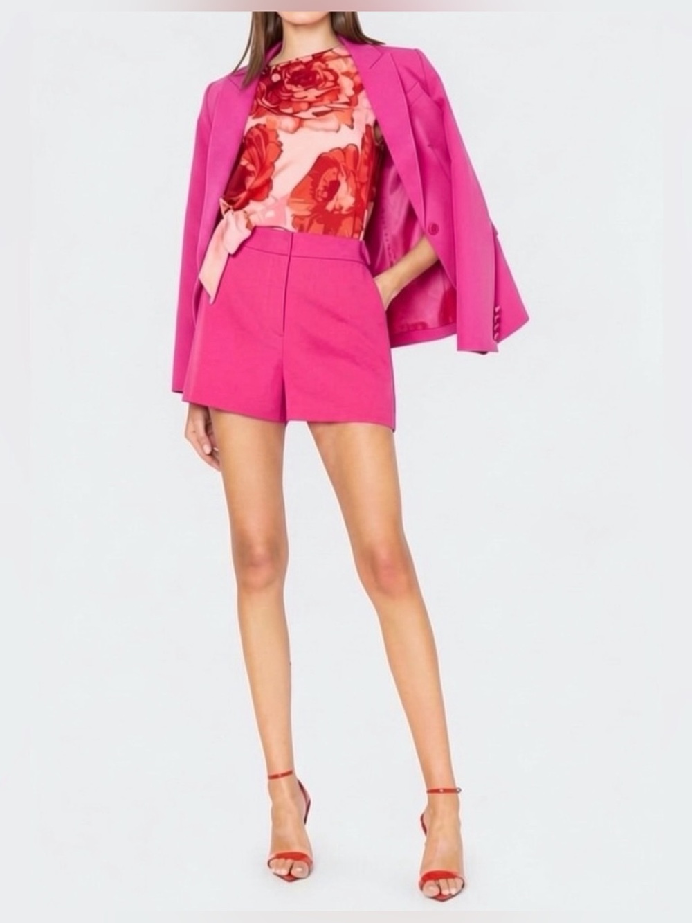 Milly Aria Cady Hot Pink Tailored Button High-Rise Shorts Medium